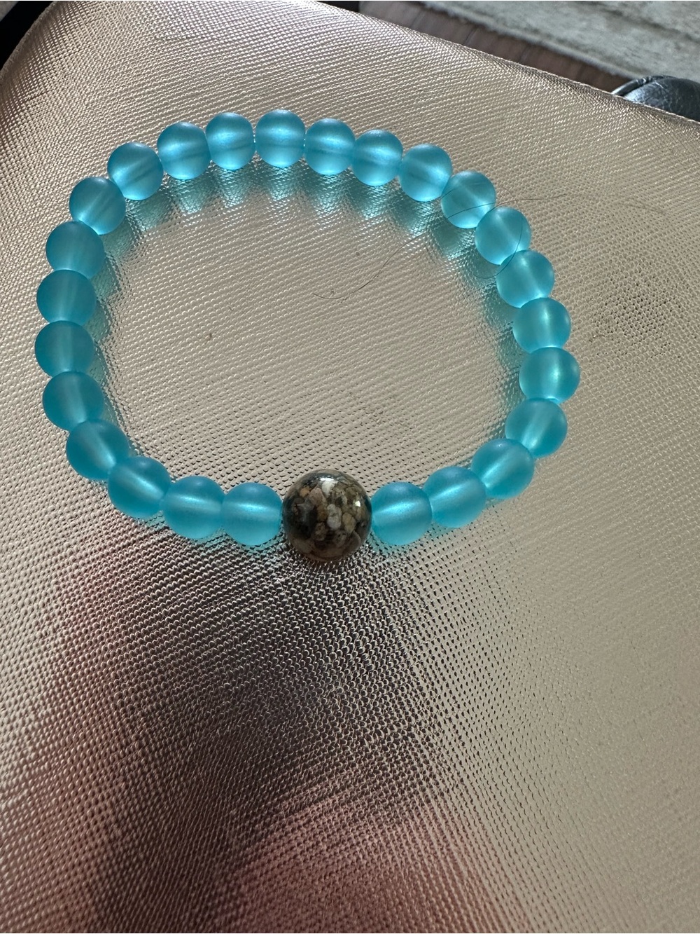Sea Glass Blue Stretch Beaded Bracelet with Accent Bead